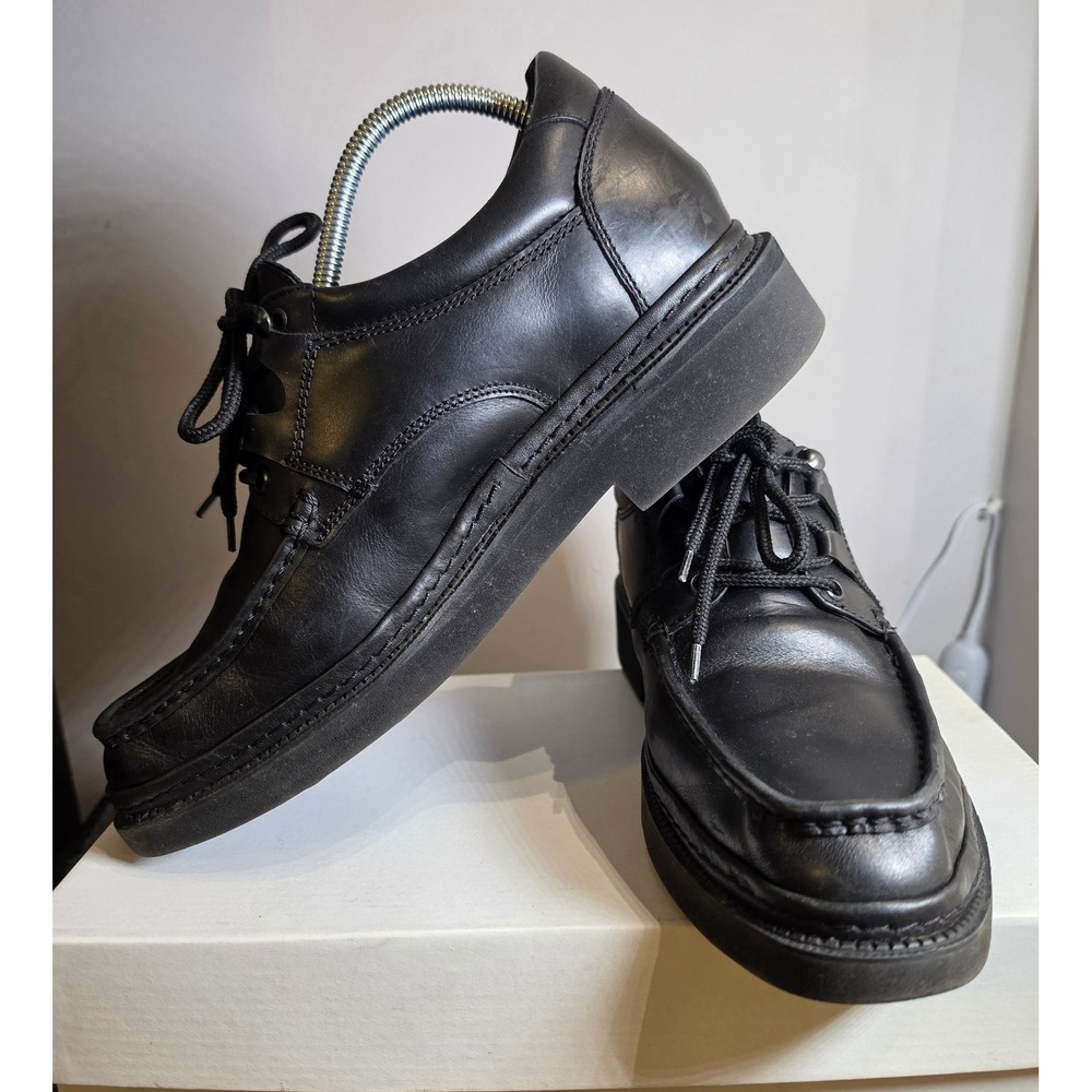 Mens Black Leather Moc Toe Derby Shoes Lace Up Lug Sole Sz 10 Made in Mexico